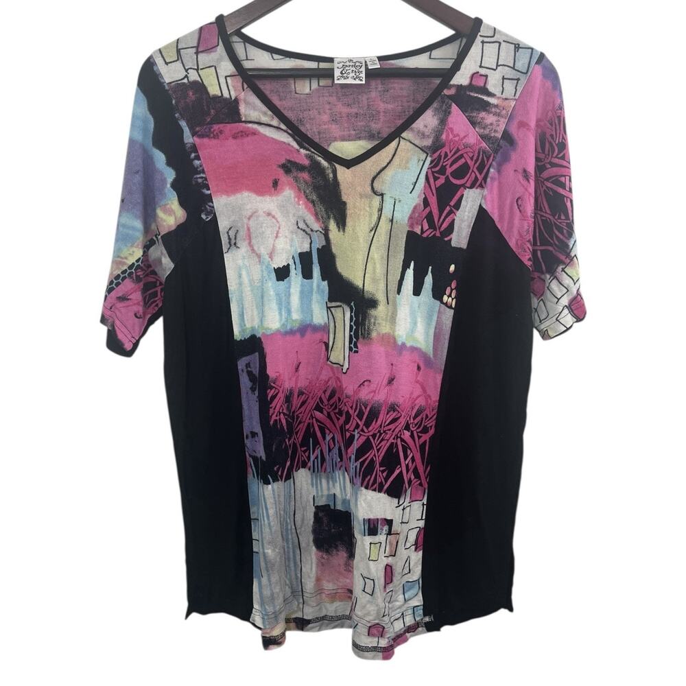 Parsley & Sage Abstract Art Print Short Sleeve Top Large Women’s Tunic Boho Y2K